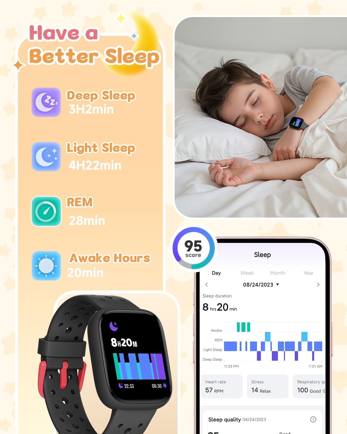 Kids Watch for Boys 5-12, Kids Smart Watch Fitness Tracker Pedometer, No Phone Needed, Puzzle Games with Parental Control, IP68 Waterproof, Heart Rate, Sleep Monitor, Step Counter, 80 Sports