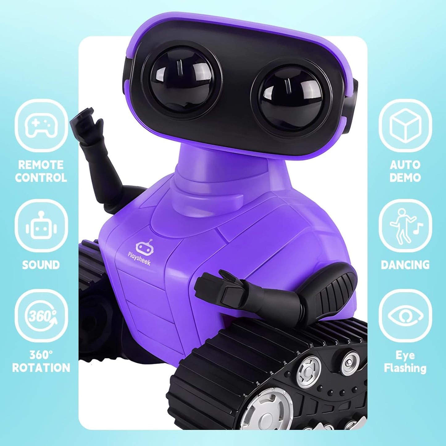 Rechargeable Emo Robot with Auto-Demonstration - Remote Control Smart Robot Toy Gift for Kids Age 3+ - Purple