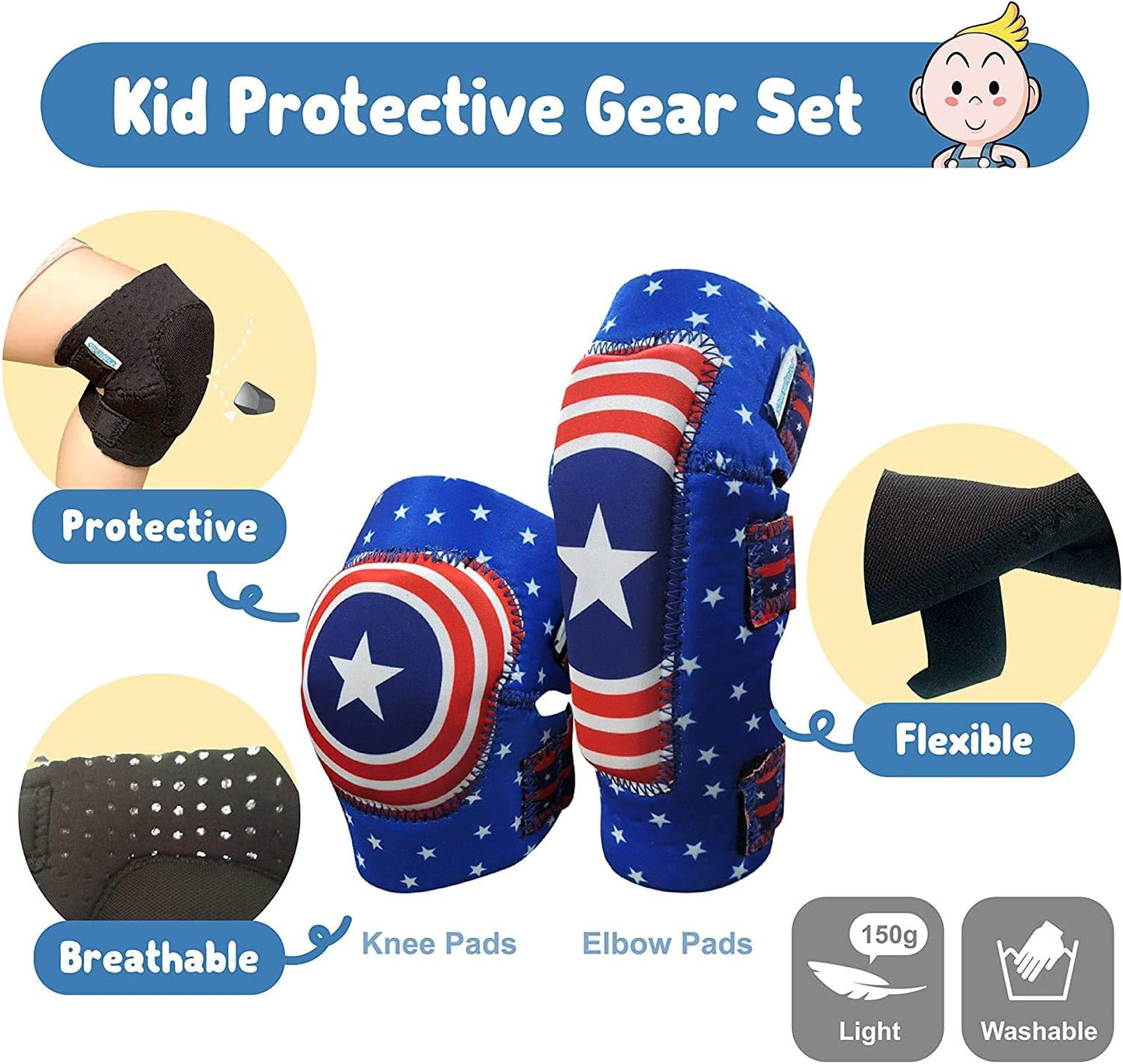 Soft-Style Kids Knee and Elbow Pads with Bike Gloves, Flexible Impact-Resistant Gear for Ages 2-11, Designed for Balance Bikes, Roller-Skating, and Skateboarding