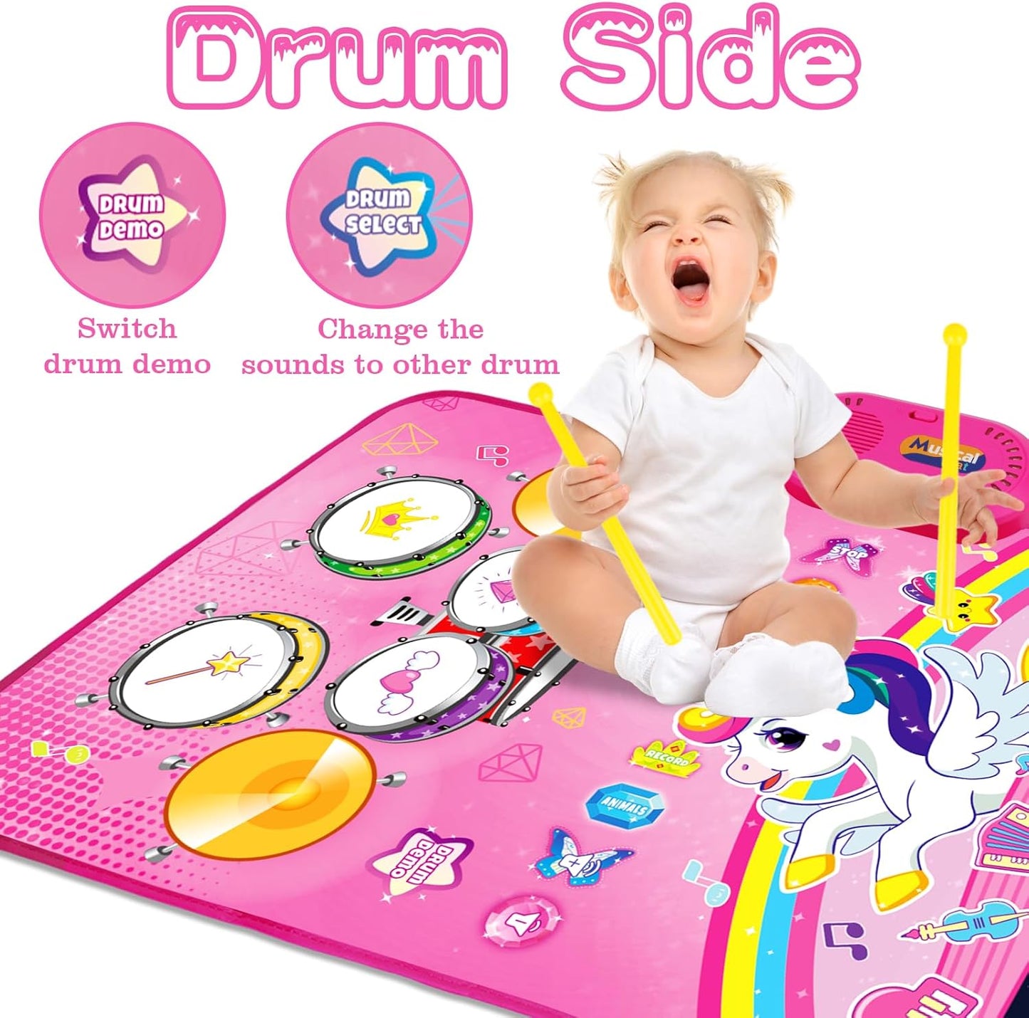 Toys for 1 Year Old Girl Gifts: Baby Music Mat Toddler Toys Age 1-2 - 3 in 1 Piano Drum Animal Touch Unicorn Toy - Infant Musical Toy 12-18 Months Babies Birthday Easter Gifts for 1 2 3 Year Old Girls