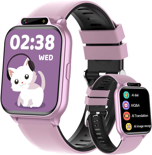 Smart Watch for Kids,1.85" Fitness Tracker with Heart Rate,Sleep Monitor,Built-in AI(Translation/Q&A/Watch Face/Image Recognition Smartwatches,NO APP/Phone, Gift for Boys Girls.(Built-in AI, Pink)