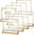 8PCS 6x4 Acrylic Sign Holders with Golden Border, Double-Sided Picture Frames, Clear Gold Table Number Holders for Wedding Reception, Centerpiece, Decoration, Party