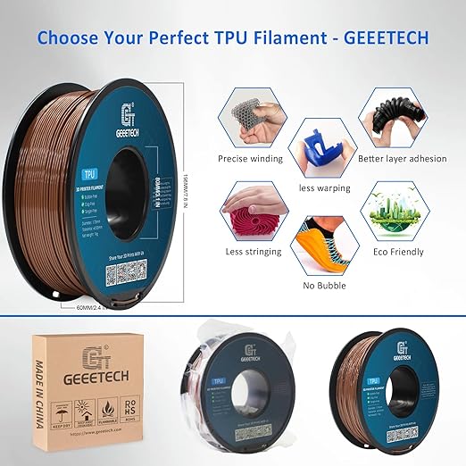 Geeetech TPU Filament 1.75mm, Shore 95A – Flexible 3D Printer Filament with High Elasticity, 1KG (2.2lbs) Spool, Dimensional Accuracy ±0.03mm, Fits Most FDM Printers (Brown)