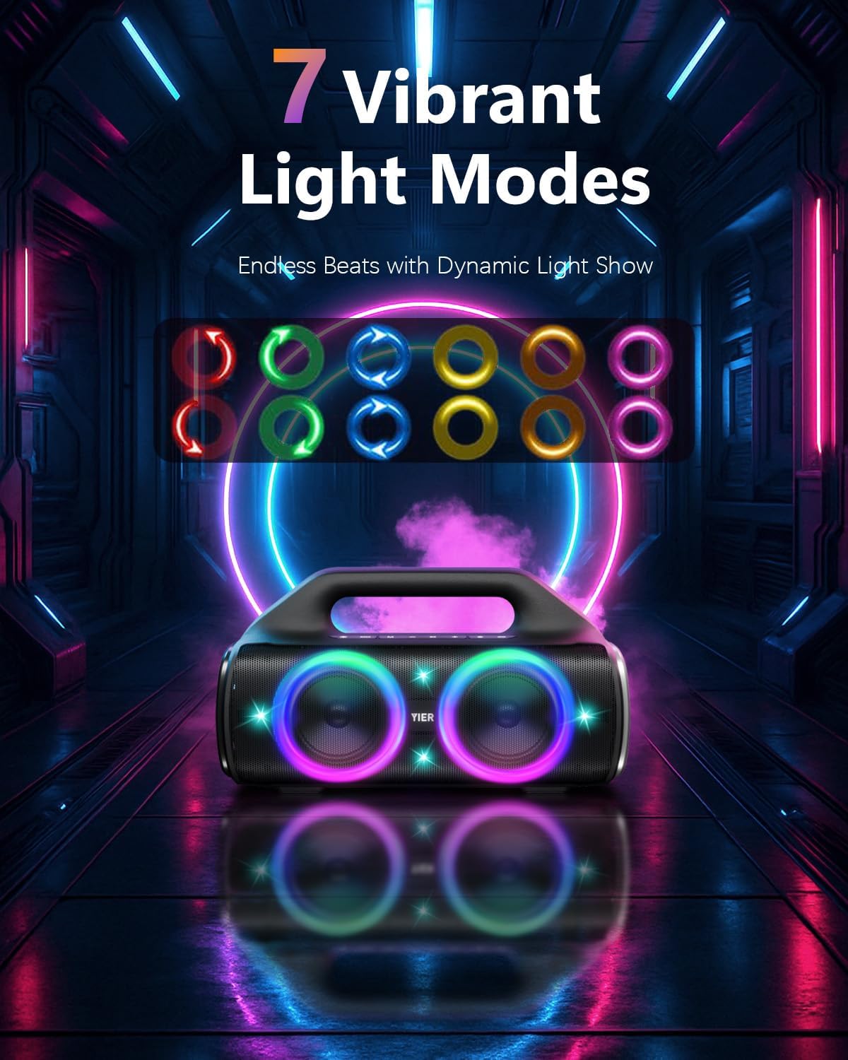 Speakers, 80w (Peak) Portable Wireless Speaker with Lights, Stereo Loud Sound, IP67 Waterproof, Deep Bass Outdoor Speakers Bluetooth 5.0 Dual Pairing for Home Party Beach Camping, Gifts