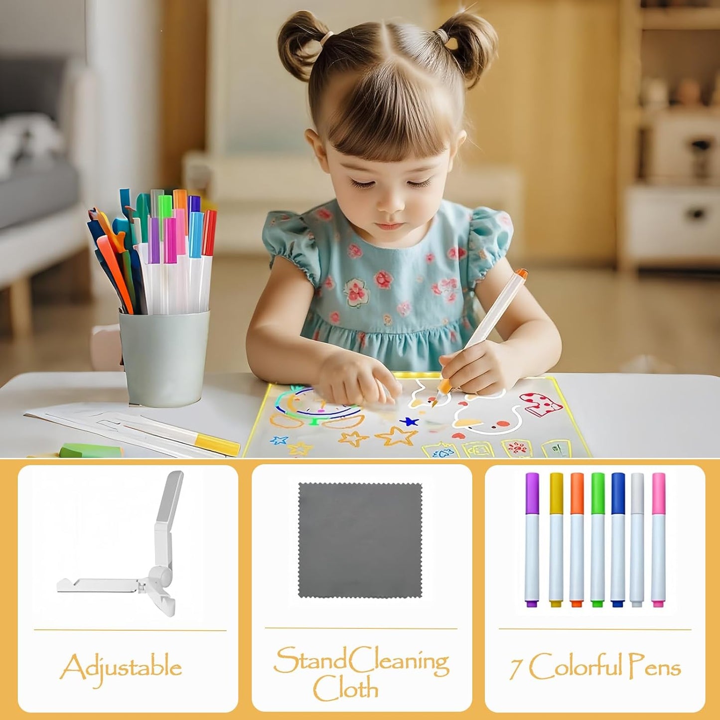LED Note Board with 7 Colors Pen, 2025 New Acrylic Message Marker Board with Stand, Lighted Acrylic Dry Erase Board Illuminated Drawing Board Light with Colors for Office Home Christmas (20 * 20 cm)