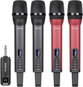 4 Rechargeable Wireless Microphones, Pro Handheld Cordless Mics System with Echo Treble BASS VOL Control for Karaoke Singing Church Party, 1/4'' Output, Grey&Red