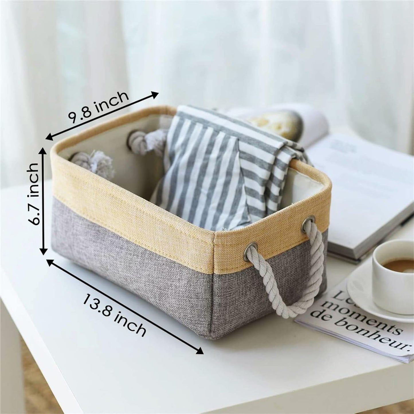 TheWarmHome Storage Bins for Organizing,Sturdy Storage Basket, Decorative Foldable Storage Baskets for Shelves Closet Toy (Gold&Grey Medium - 3 Pack 13.8L×9.8W×6.7H inch)