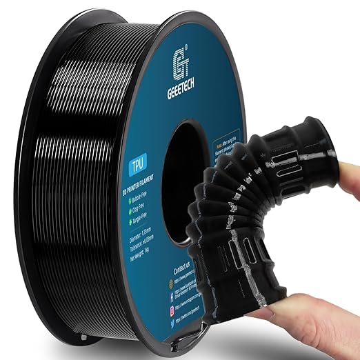 Geeetech TPU Filament 1.75mm, Shore 95A – Flexible 3D Printer Filament with High Elasticity, 1KG (2.2lbs) Spool, Dimensional Accuracy ±0.03mm, Fits Most FDM Printers (Black)