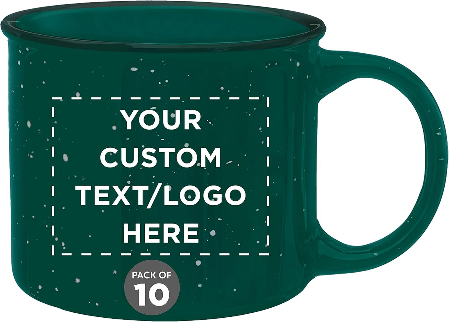 DISCOUNT PROMOS Custom Ceramic Campfire Coffee Mugs 13 oz. Set of 10, Personalized Bulk Pack - Perfect for Tea, Espresso, Cappuccino, Hot Cocoa - Green