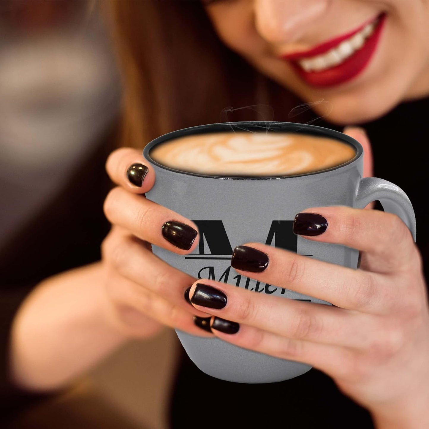 My Personal Memories Custom Monogrammed Coffee Latte Mug and Tea Cup - Personalized and Engraved (Silver)