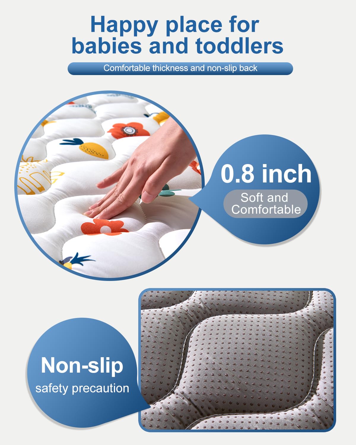 Odorless Premium Foam Baby Play Mat 36" x 36", Soft Microfiber Fabric Crawling Mat for Floor- Comfortable and Hypoallergenic, Non-Slip Cushioned Floor Playpen mat for Infants,Babies,Toddlers