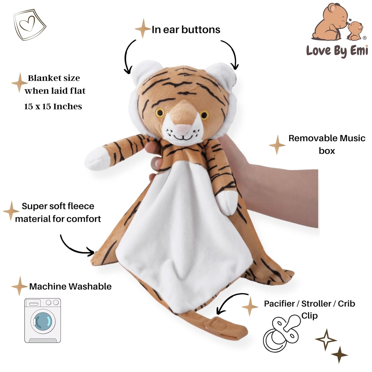 4-in-1 Sound Machine, Baby Lovey, Blanket - White Noise & Lullaby Plush Tiger - Calms & Reduces Wakeups, Helps Toddler Sleep Longer - Proven Sleep Aid -Musical BPA-Free, Machine Washable Newborn Gift