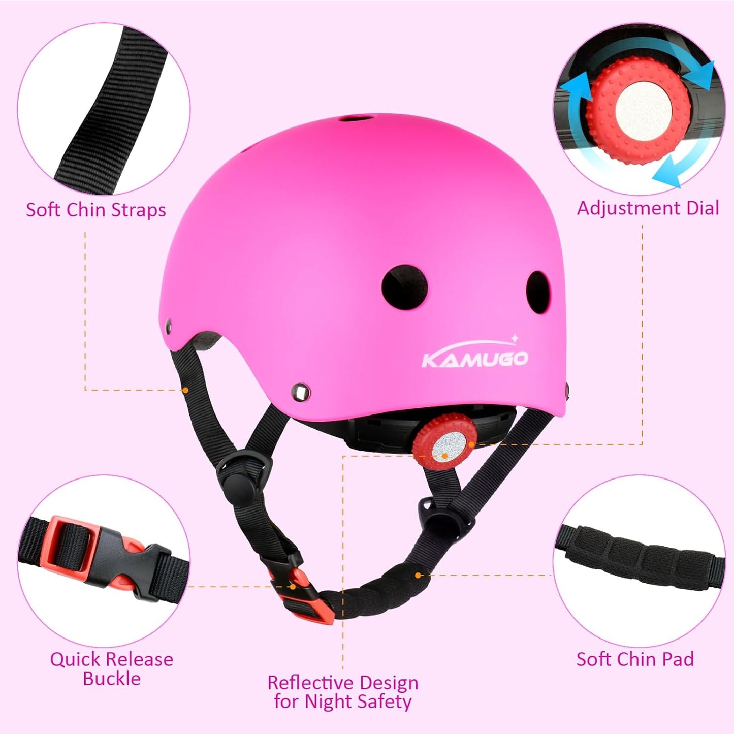 KAMUGO Kids Adjustable Helmet, with Sports Protective Gear Set Knee Elbow Wrist Pads for Toddler Age 2-8 Boys Girls, Bike Skateboard Hoverboard Scooter Rollerblading Helmet Set