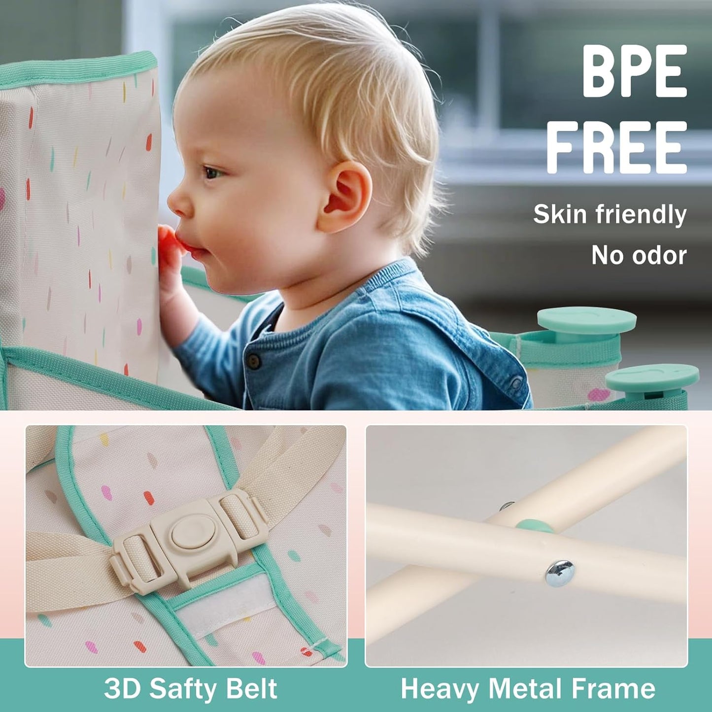 Tiny Marvels Portable 3-in-1 Baby Booster Seat, Cozy Floor Seat, Feeding Seat with Tray, Compact Foldable Toddler Booster with Child Safety Belt Carry Bag, Perfect for Travel (Cream Confetti)