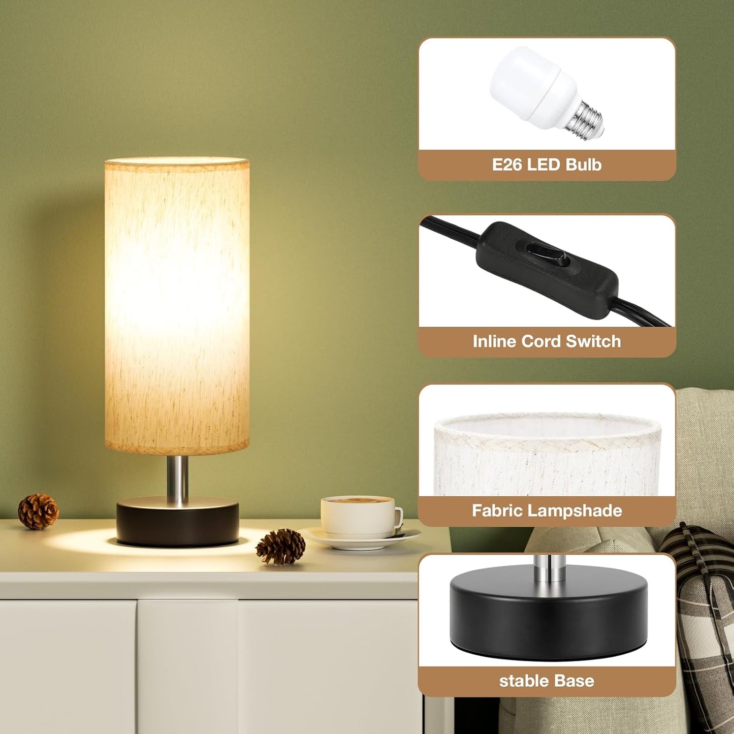 Small Table Lamp with LED Bulb - 3 Color Temperatures for Bedroom, Nightstand, Minimalist Night Stands, Desk, Kids, Living Room, Office, Dorm