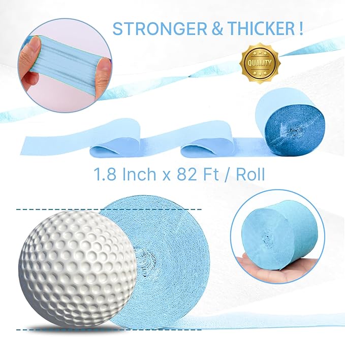 PartyWoo Blue Crepe Paper Streamers 4pcs 328ft Pack of Pearl Blue Crepe Paper Streamers for Birthday Gender Reveal Baby Shower Wedding Graduation Pool Mermaid Under The Sea Theme Party Decorations