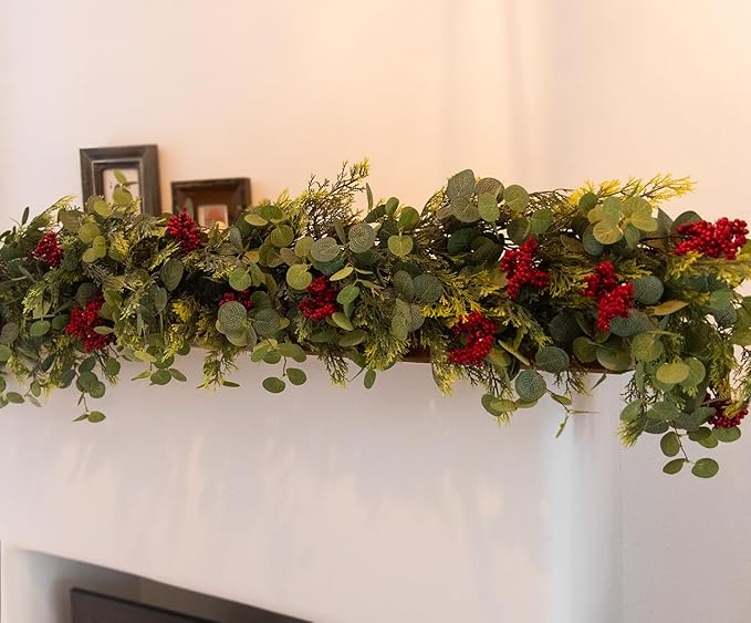 6.3FT Christmas 144 Branch Tips Cedar Garlands, Anna's Whimsy Artificial Pine Cypress Greenery Garland, Decorations Holiday Indoor Outdoor Christmas Decor Winter Garland