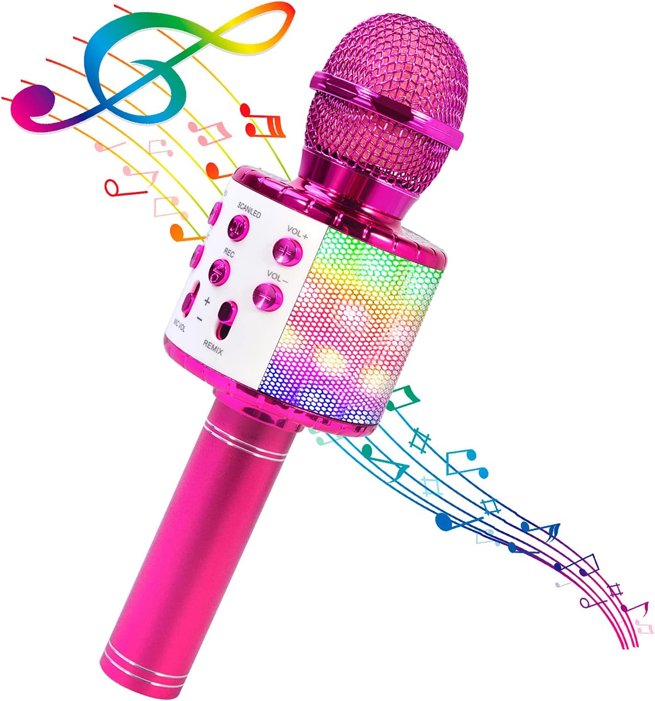 BlueFire 4 in 1 Karaoke Wireless Microphone with LED Lights, Portable Microphone for Kids, Great Gifts Toys for Kids, Girls, Boys and Adults (Purple)