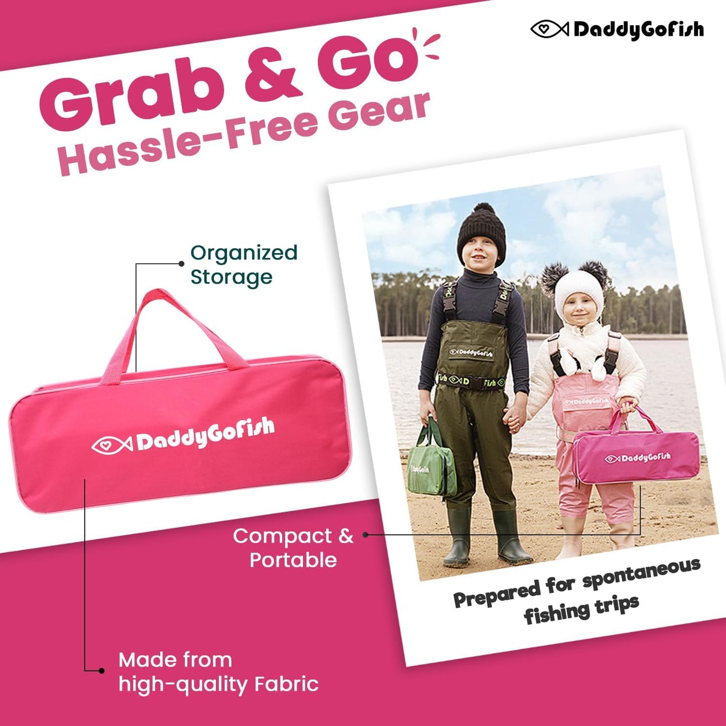 DaddyGoFish Kids Fishing Pole - Rod Reel Combo Tackle Box Starter Set - First Year Small Gear Kit for Boys Girls Toddler Youth Age Beginner Little Children