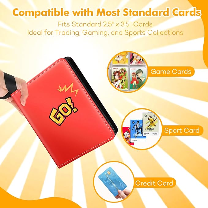 480-Card Binder – 4-Pocket Trading & Gaming Card Album with 60 Removable Sleeves, Portable PU Leather Zipper Case with Handle, Fits MTG & Sports Cards – Gift for Collectors