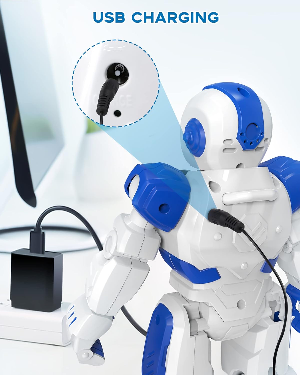 SONOMO Toys for 6-9 Year Old Boys, Girls RC Robot Gifts for Kids Intelligent Programmable Robot with 2.4GHz Sensing Gesture Control - Upgraded Version (Blue&White)