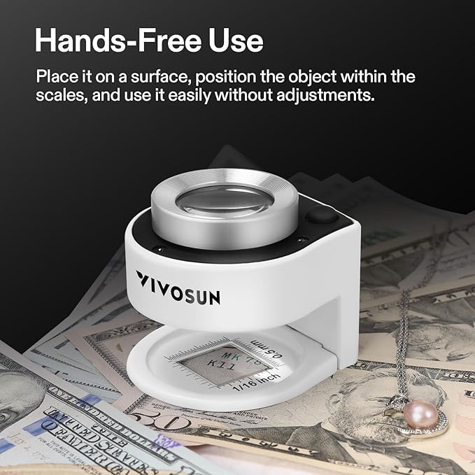 VIVOSUN 30X Rechargeable Loupe, Portable Mini Magnifier, Desktop Magnifying Glass with 3 LED & 3 UV Lights, for Jewelry, Gems, Watches, Coins, Stamps, White