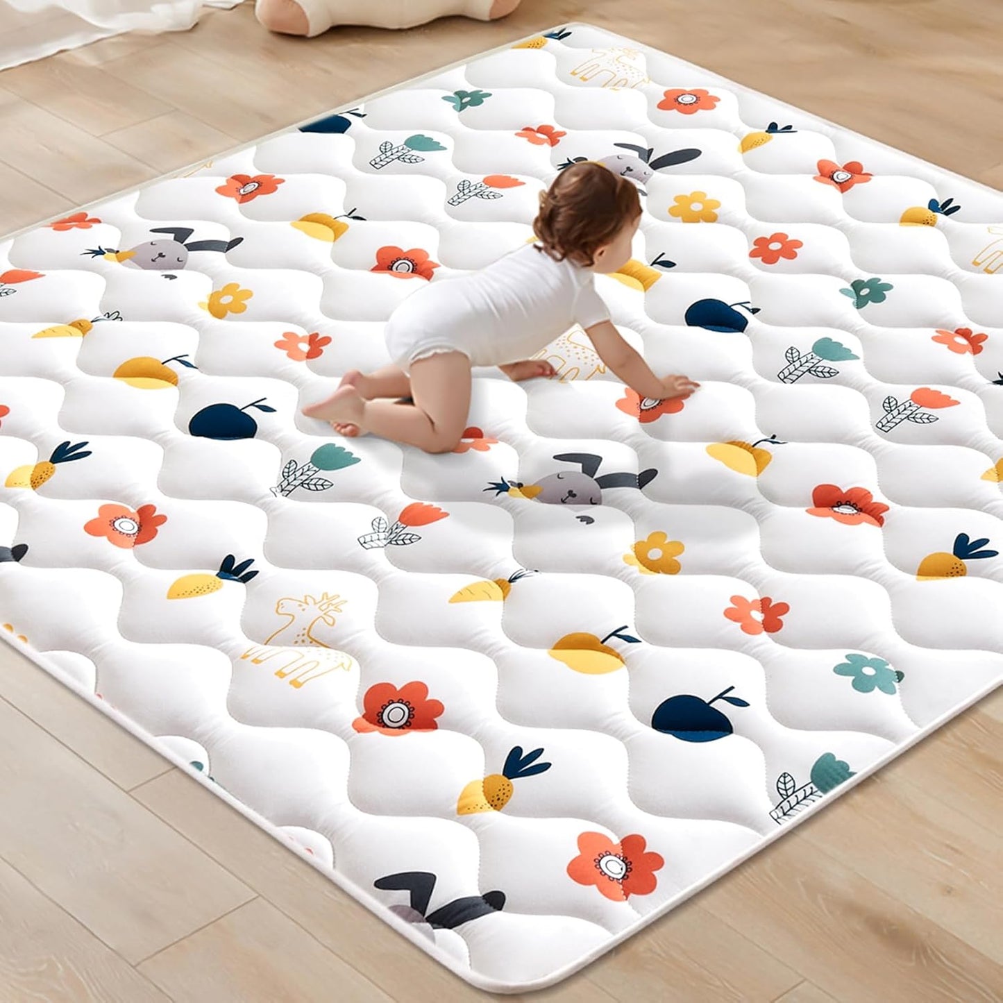Odorless Premium Foam Baby Play Mat 36" x 36", Soft Microfiber Fabric Crawling Mat for Floor- Comfortable and Hypoallergenic, Non-Slip Cushioned Floor Playpen mat for Infants,Babies,Toddlers