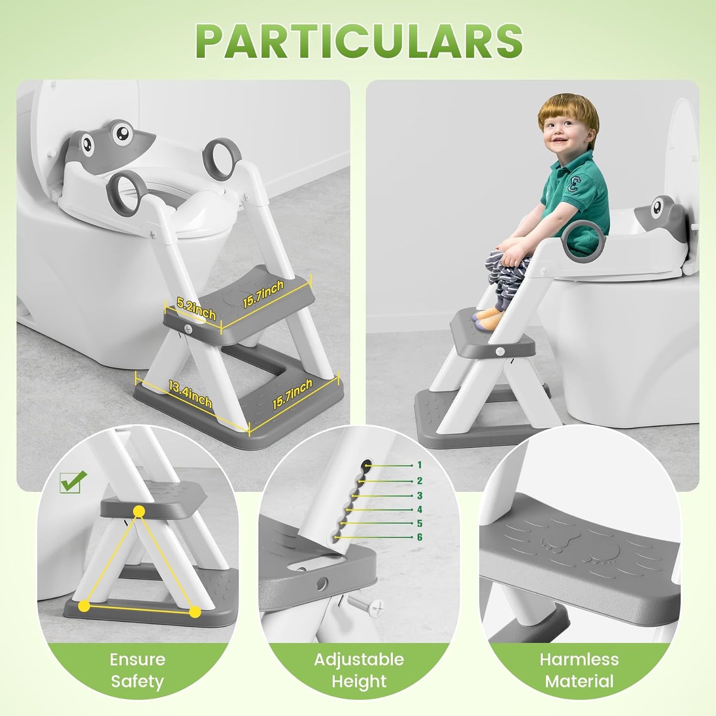 Frog Toilet Seat, Potty Training Toilet Seat for Toddler, Upgrade Potty Training 2 in 1 Toddler Toilet Seat for Boys Girls,Waterproof Soft Mat Non-slip Step Stool