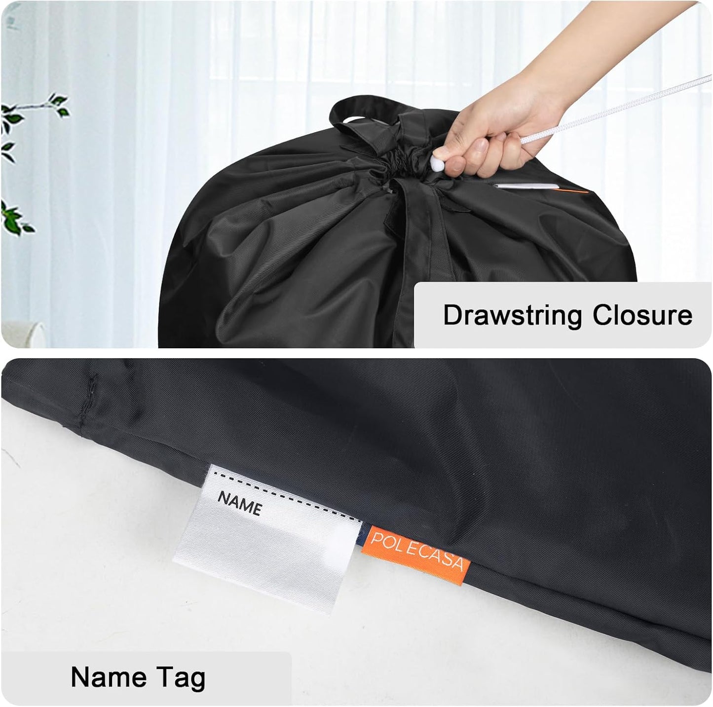 Polecasa Small Heavy Duty Laundry Bag with 130gsm Tear Resistant Fabric and Handles, Easy to Carry Durable Dirty Clothes Drawstring Bag, Perfect for College Dorm, Travel 21”x24”,Black