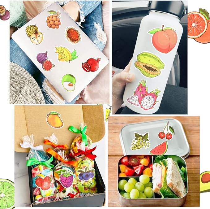 QTL Fruit Stickers for Kids Vegetable Stickers for Water Bottles Laptop Scrapbooking Waterproof Vinyl Pack 50Pcs