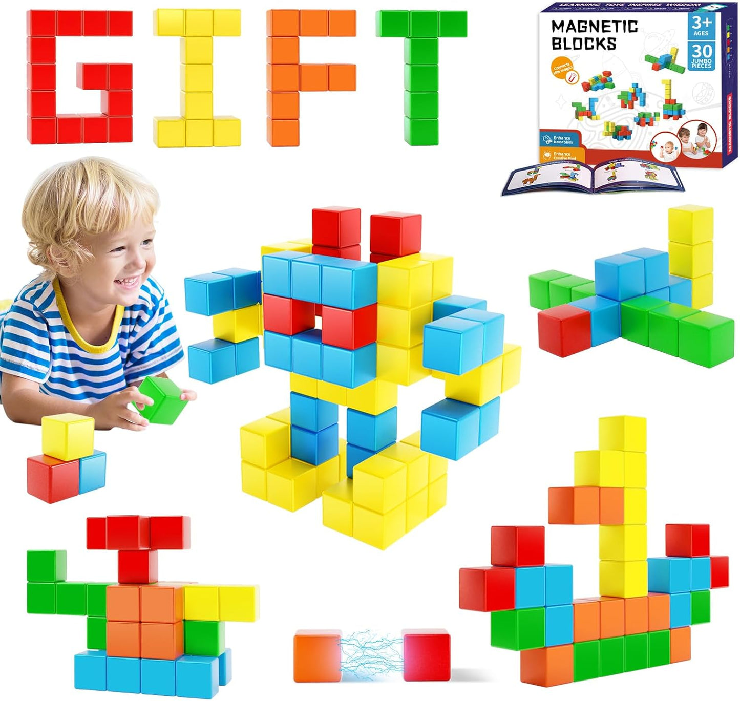 Magnetic Blocks 1.18 inch, Large Magnetic Cube Toy for Sensory STEM Education Preschool Magnet Toys for 3 4 5 6 Year Old Boys and Girls,Christmas Birthday Gifts for Kids Age 3+