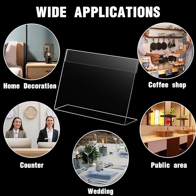 Vicenpal 60 Pcs 7x5 Inch Clear Acrylic Sign Holder Plastic L-shape Vertical Menu Stand, Picture Photo Frames, Table Paper Holder, Flyer Sign Display Stand for Restaurants, Store, Office, Wedding