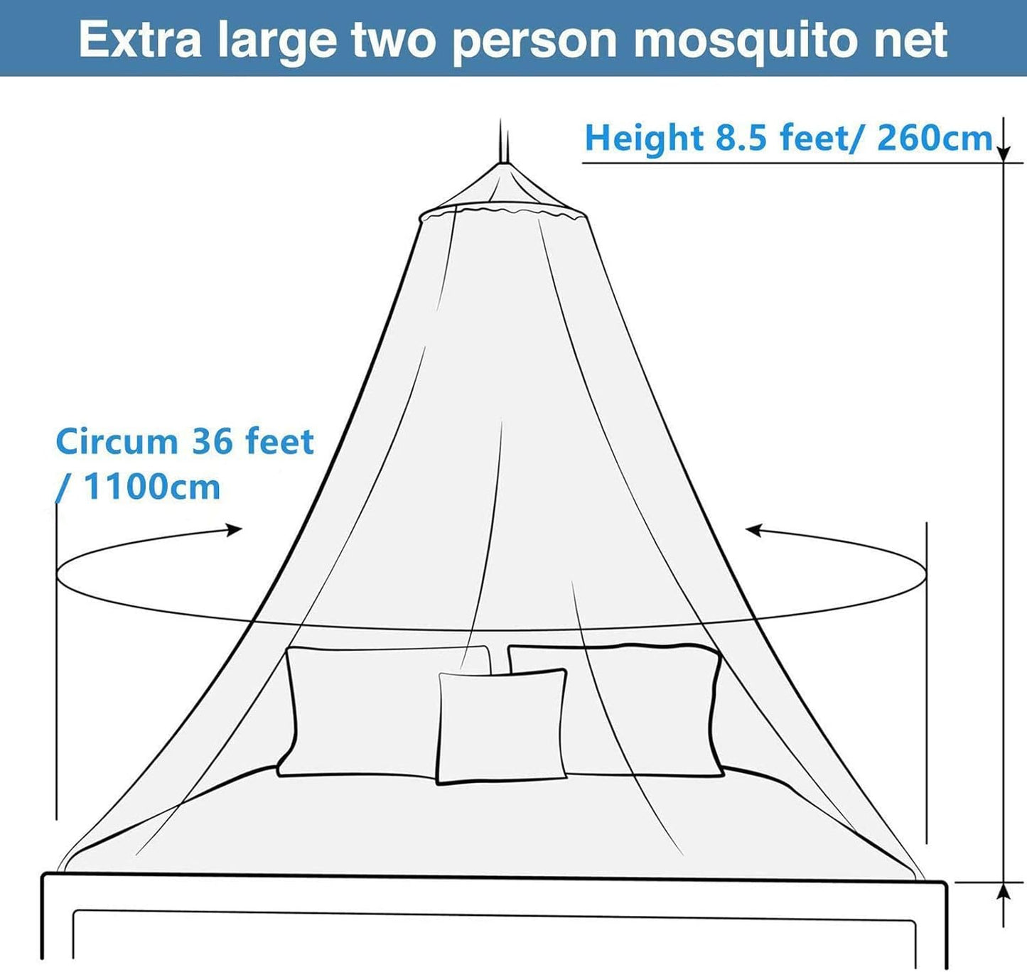 Mosquito Net, Bed Canopy Hanging Circular Curtain Netting for Single to King Size, Quick Easy Installation, Use to Cover The Baby Crib, Kid Bed, Girls Bed Or Full Size Bed