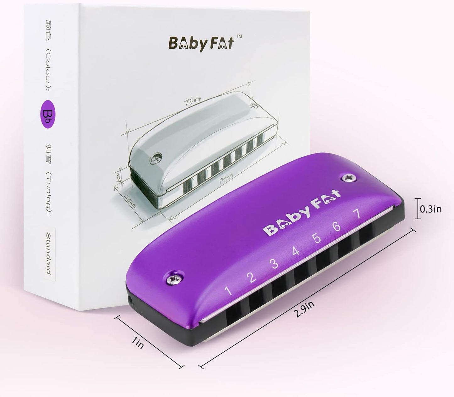 KONGSHNEG BabyFat 7 Hole Blues Mini Harmonica Set,Diatonic Harmonica with free lanyards,Gifts for Professional Players and Beginners,Easy-playing Musical Instrument(Key of Bb）