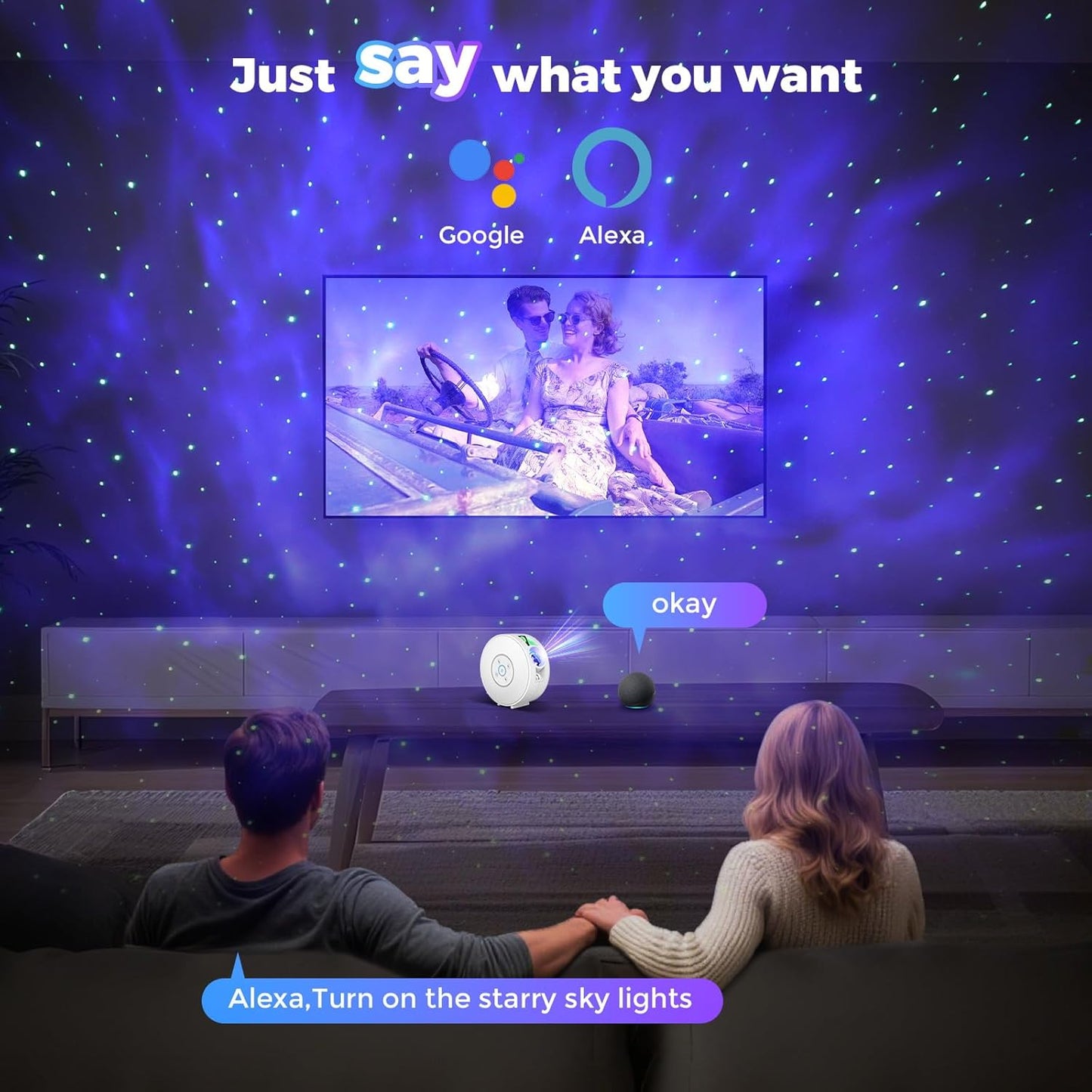 Smart Star Light Projector,Galaxy Projector with 6 Projection Slide,Smart APP & Voice Control Rotatable Galaxy lamp with 24H Timer and 37 White Noises Cloud Light Gift for Kids Room Decor(White)