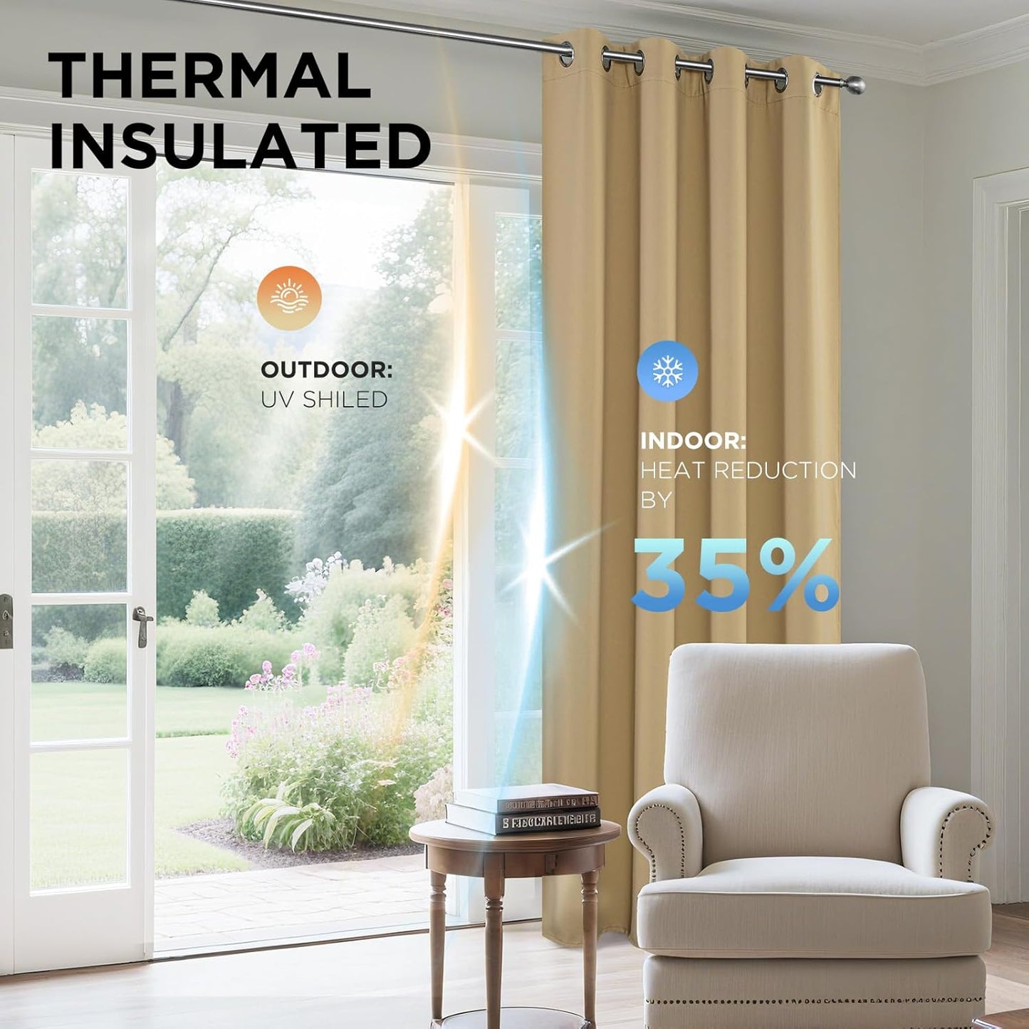 Joydeco Blackout Curtains 72 Inch Length 2 Panels Set, Thermal Insulated Long Curtains& Drapes 2 Burg, Room Darkening Grommet Drapes for Living Room Bedroom Window (W52 x L72 Inch, Beige)