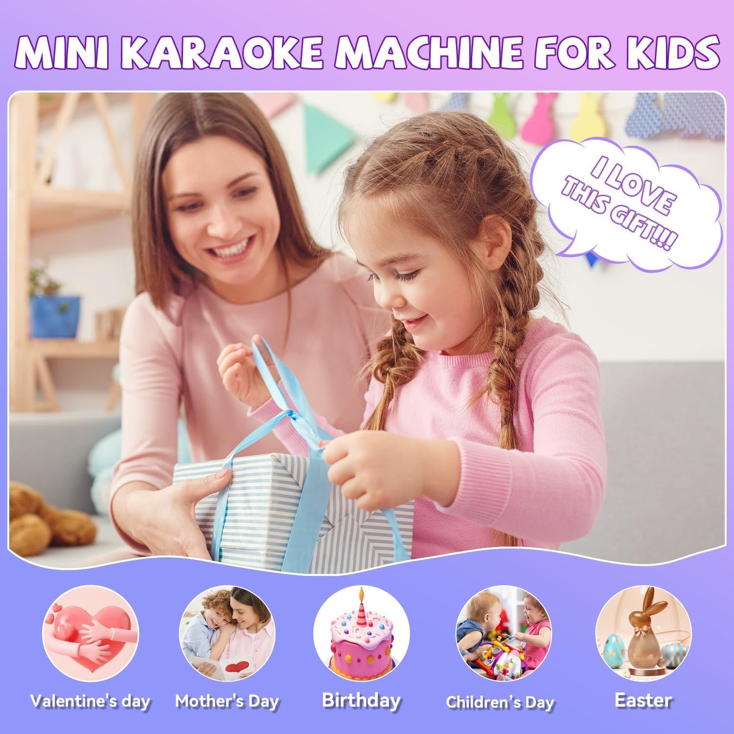 【2025 Newest】 Mini Karaoke Machine for Kids Girls & Boys - Portable Bluetooth Speaker with 2 Wireless Microphones - Kids Birthday Gifts for Ages 4-10 - Kids' Instrument Accessories - Beige