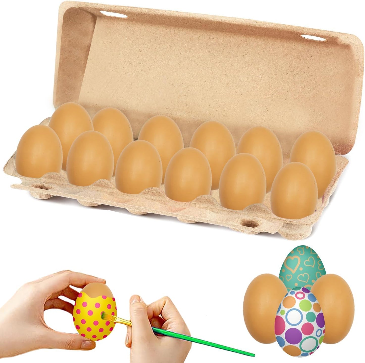 Wooden Fake Eggs, Life Size Brown Eggs, Perfect for Easter Crafts, Décor and Egg Hunts, 2.3" Inches (144-Pack)