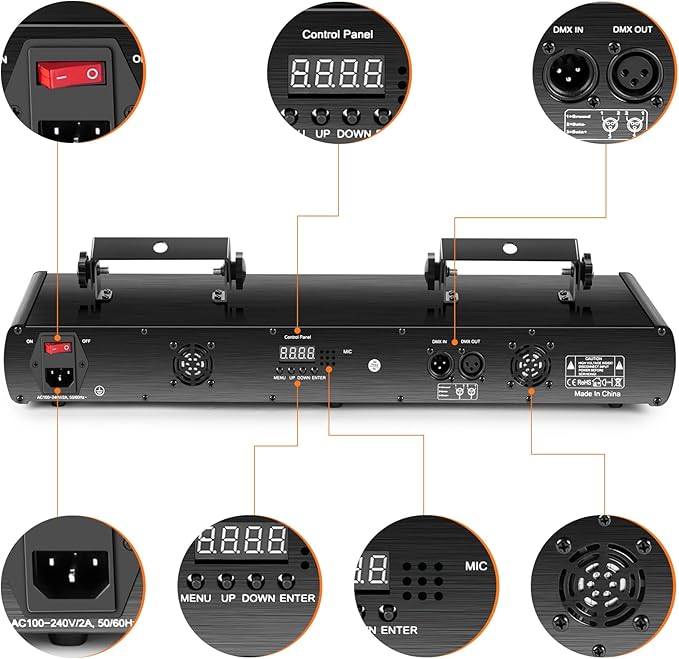 DJ Laser Lights,5 Beam Effect Sound Activated Strobe Laser Light Show with Remote Control Laser Light Projector Party Lights Indoor for Birthday Disco KTV Club Stage DJ Lighting