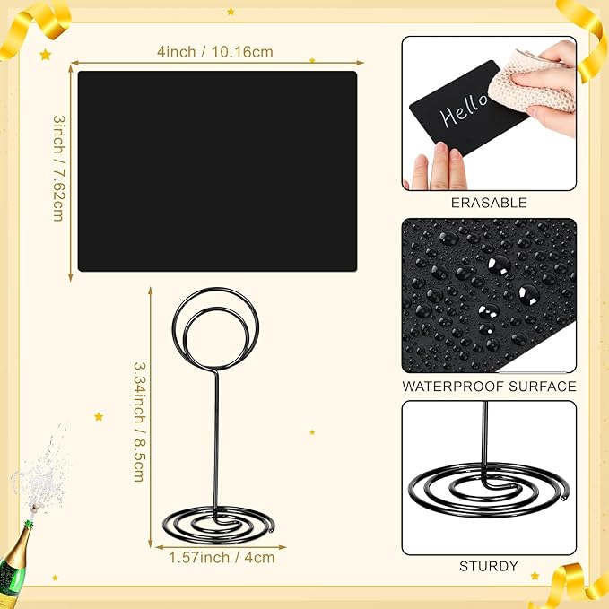 TecUnite 12 Pcs Mini Chalkboard Signs, 4"x3" Small Chalkboard Label with Metal Stand 2 Water Based Chalk for Food Buffet Tabletop Blackboard Sign for Party Bakery(Black,3.4 x 1.6 in)