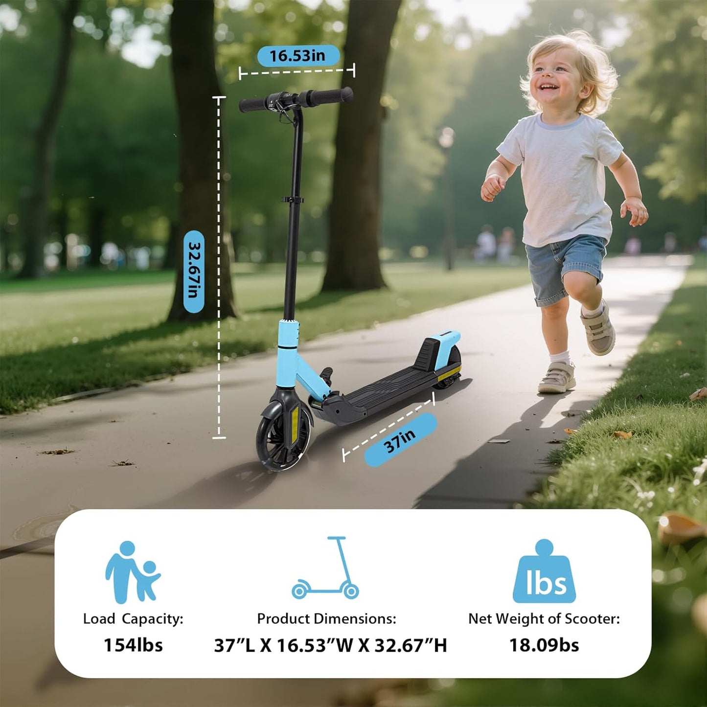 Foldable Children's Electric Scooter (Ages 6-14) - Top Speed 16 km/h, Maximum Range 8 km, 7-inch Illuminated Front Wheel, 6-inch Solid Rear Wheel