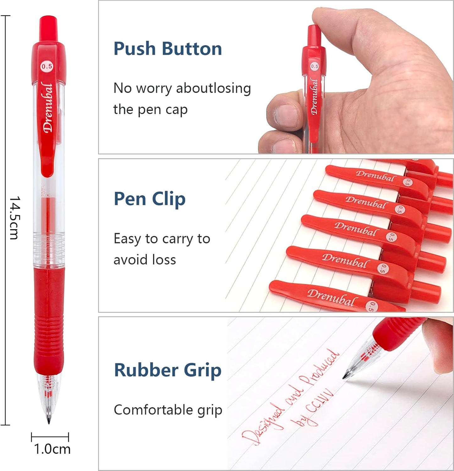 Red Bulk Pack for School Office of 12 Ink Pens, Retractable Ballpoint Pens Medium Point 0.5 mm