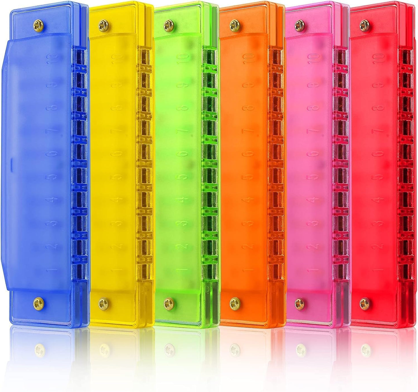 6 Pcs Kids Harmonica 10 Hole, Plastic Harmonica for Kids with 6 Colors Educational Toys Beginners Toy Musical Instruments for Kids, Children and Adults (Blue, Pink, Green, Orange, red, Yellow)