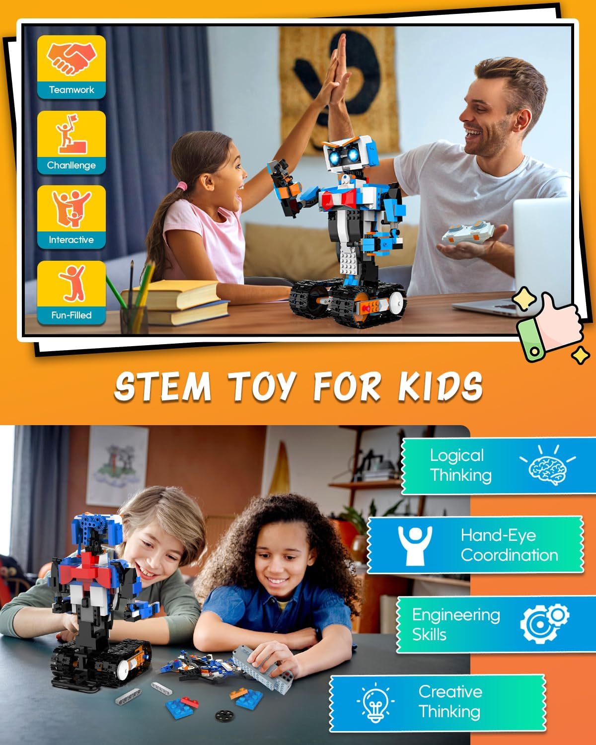 STEM Robot Toys Building Kits, Aukfa Building Toys for Boys Age 8-12, App & Remote Control Blocks Engineering Science Learning Educational Coding DIY Stem Projects Robot Gifts for Boys & Girls(635PCS)