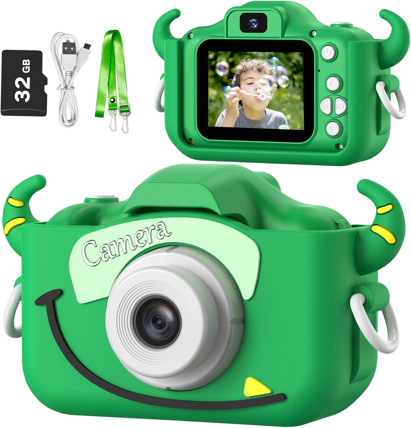 Goopow Kids Camera Toys for 3-8 Year Old Girls Boys,Children Digital Video Camcorder Camera with Cartoon Soft Cover, Best Chritmas Birthday Festival Gift for Kids - 32G SD Card Included