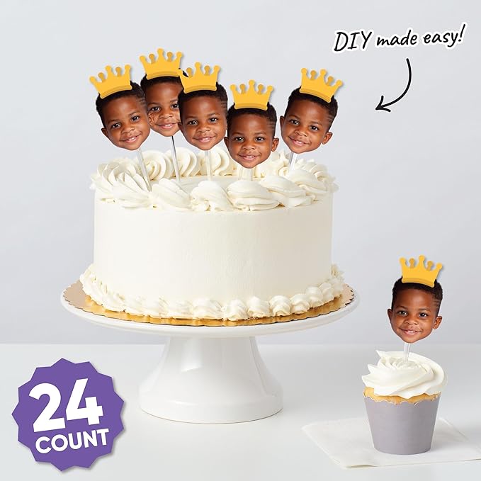 Big Dot of Happiness Custom Photo Crown - Personalized Party DIY Shaped Fun Face Cut-Outs - 24 Count