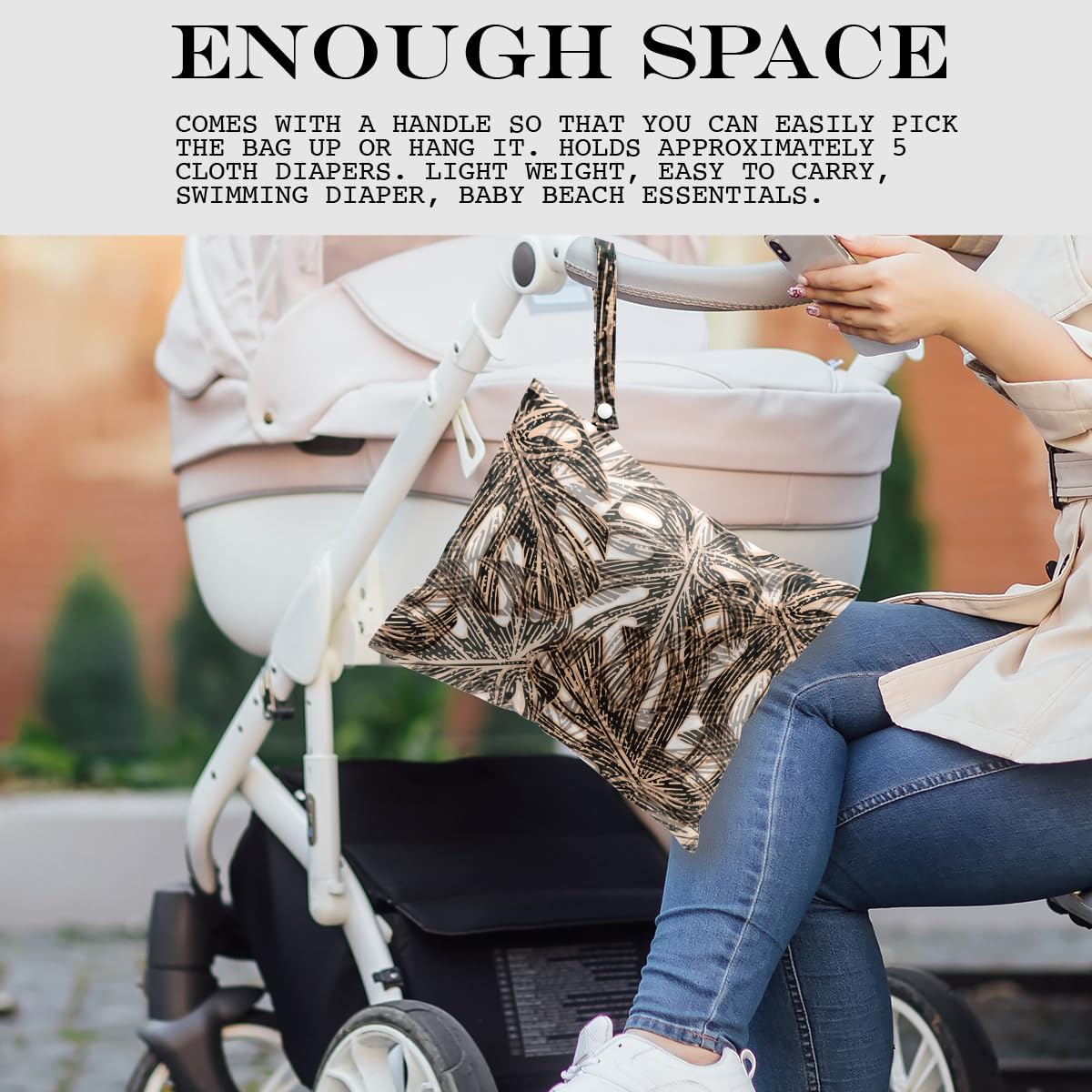 Wet Bag, Wet Dry Bag, Wet Bag for Swimsuit, Travel, Beach, Pool, Diapers, Dirty Yoga Gym Clothes, Makeup Bag, Waterproof Tropical Palm Leaves Decor Jungle Palm Leaf Favors, 12.6” x 10.2”