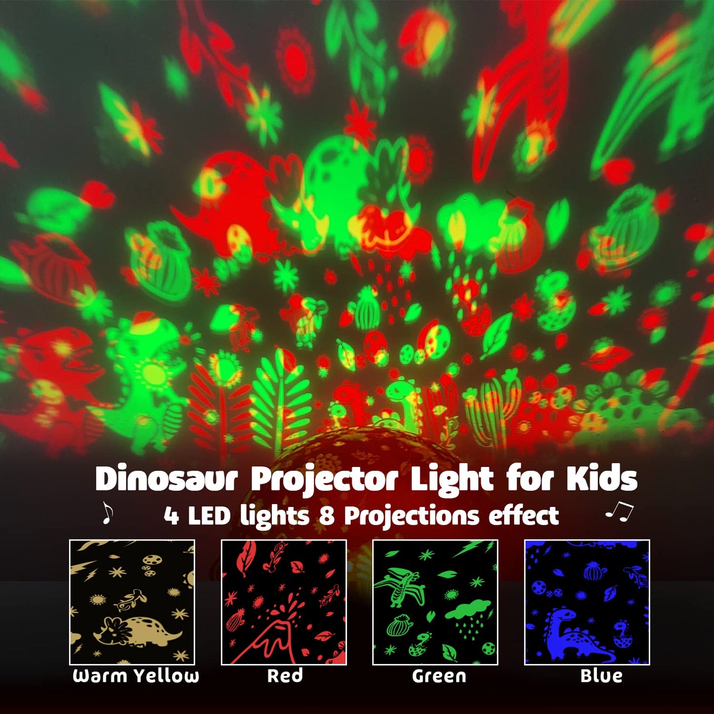 Moredig Dinosaur Night Light Projector, Remote Dinosaur Night Light for Boys with 18 Colors Projector Light for Kids with Timer 2 Projections 12 Music, Gifts for Baby Boys - Black