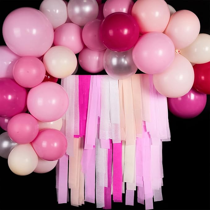 PartyWoo Pink Crepe Paper Streamers 4pcs 328ft Pack of Dark Hot Pink Magenta Fuchsia Crepe Paper Streamers for Birthday Gender Reveal Baby Shower Wedding Bachelorette Princess Party Decorations