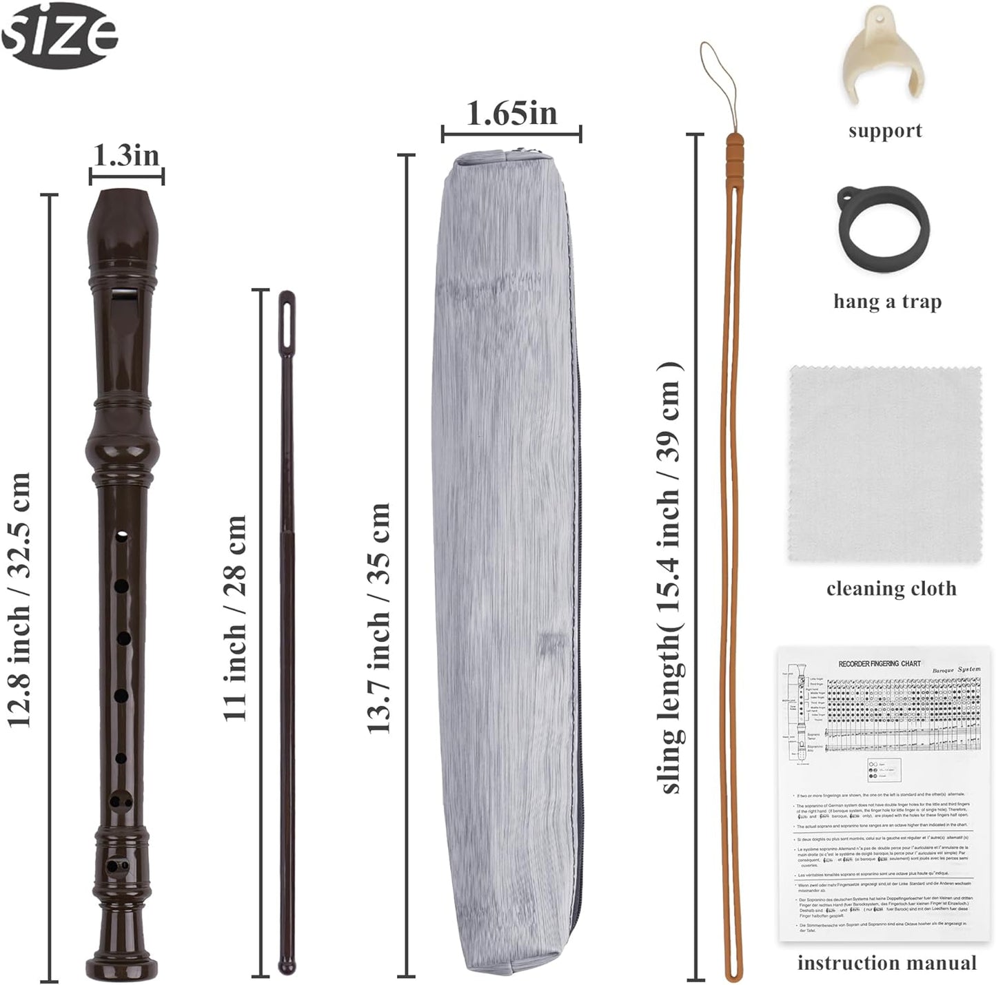 LIZIMANDU Recorder Instrument for Beginner Adults,8-Hole Soprano Descant Recorder Music Flute with Cleaning Rod & Case Bag For Home Entertainment(6-Wood Light Grey)